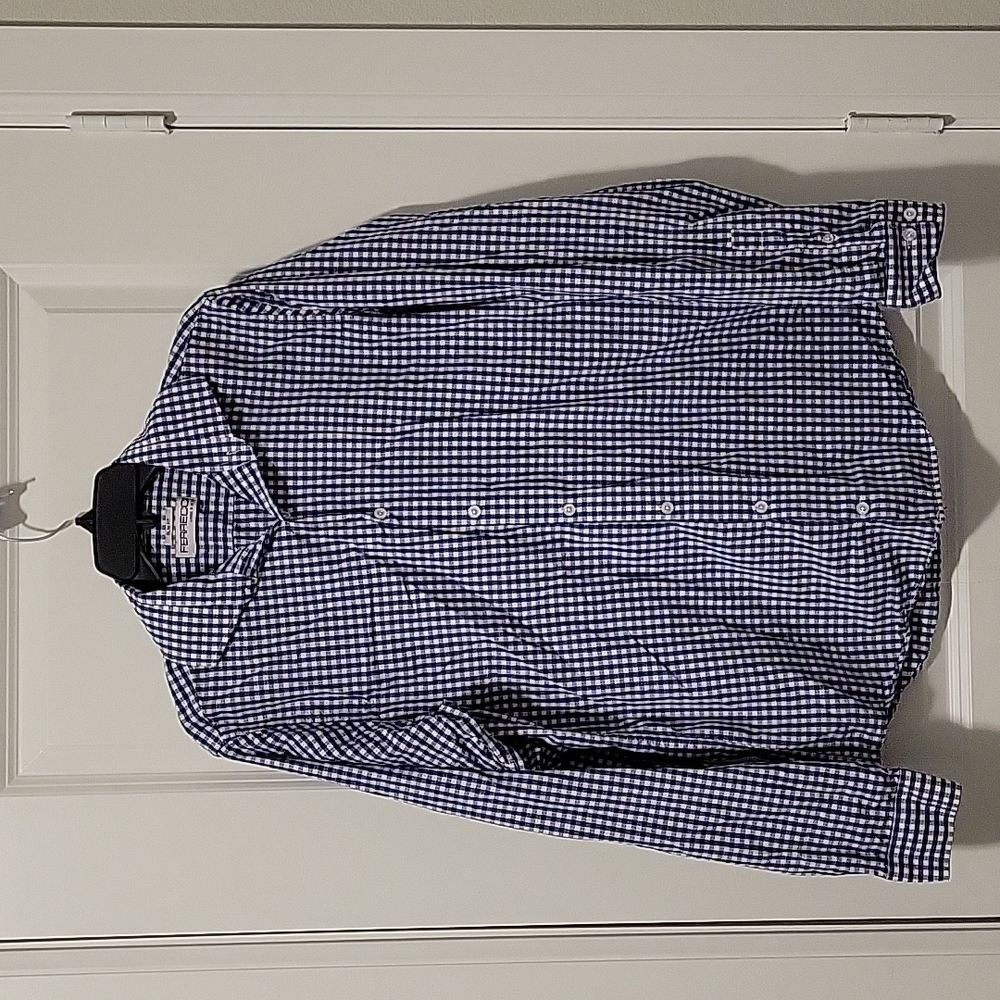 Like New Ferrecci Blue Gingham Check Button Down Dress Shirt - Slim Fit 🌈